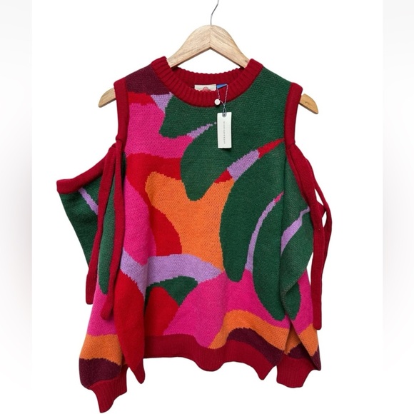 FARM Rio x Anthropologie Cold-Shoulder Crew Neck Sweater Size Small - Picture 4 of 8